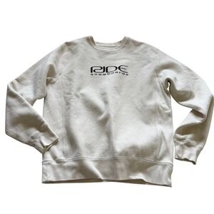 Ride Snowboards Crewneck Sweatshirt Cream Logo Pullover Small Heavy Cotton Blend
